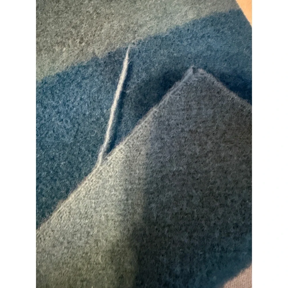 Hudsons Bay Company 3.5 Point Wool Blanket Teal Blue Navy Stripe England 59x78